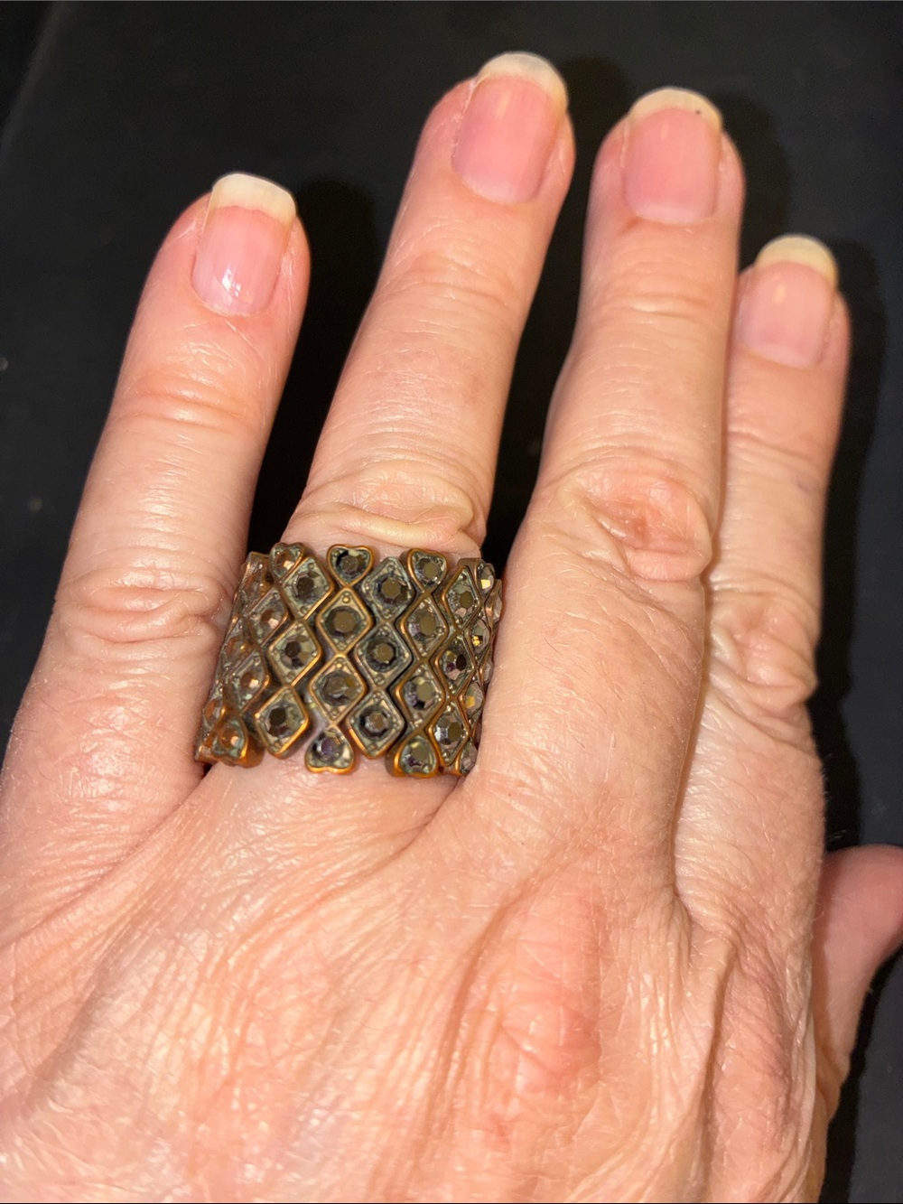 Wide Textured Fashion Stretch Ring in Antique Gold